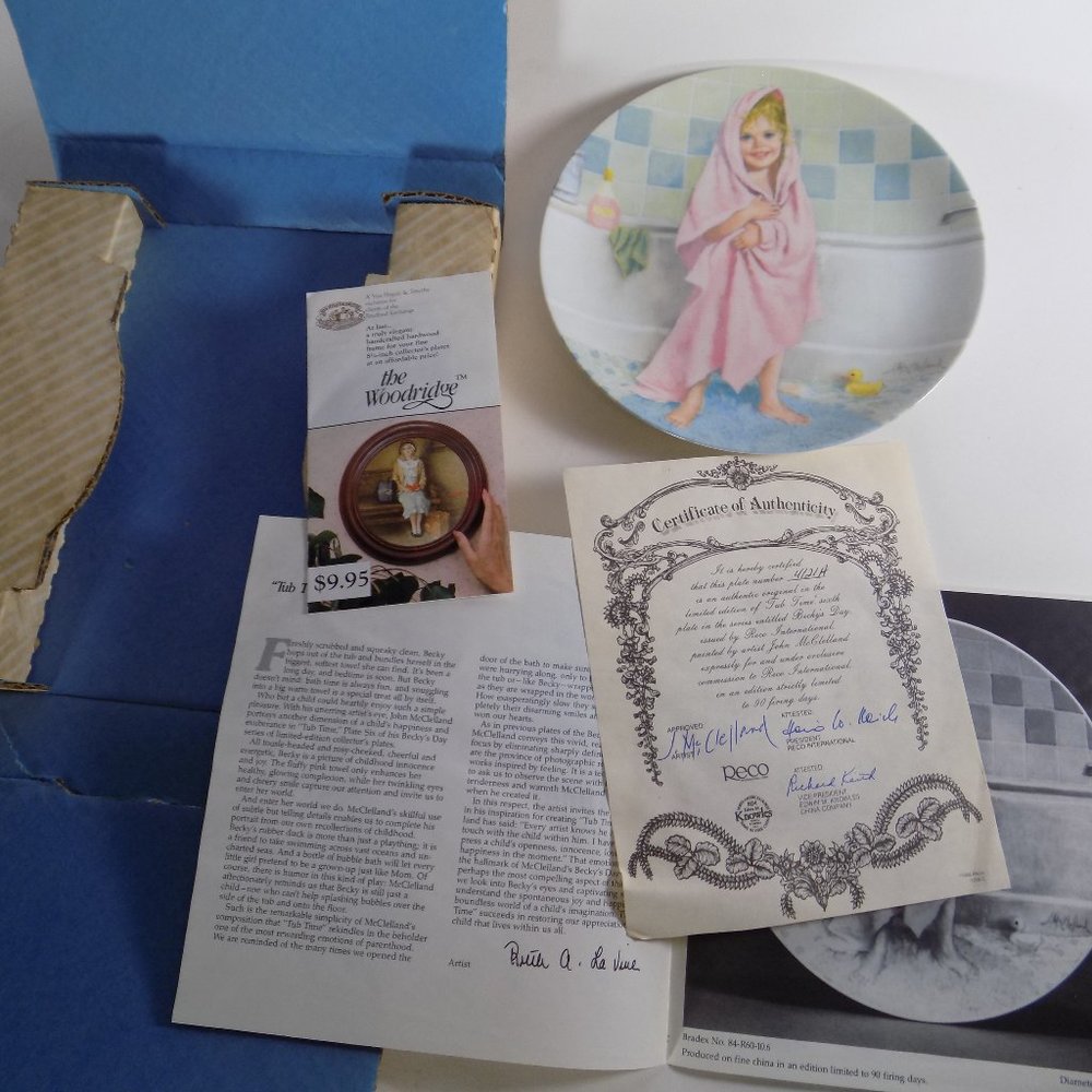 Vintage Reco John McClelland Collectors Plate 1986 Tub Time Certificate Numbered